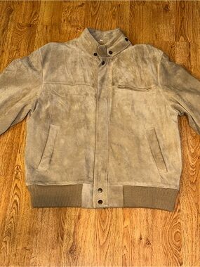 VTG 80s Anthony Foxx Suede Leather Jacket Men’s Large Bomber Knit Tan FLAW READ